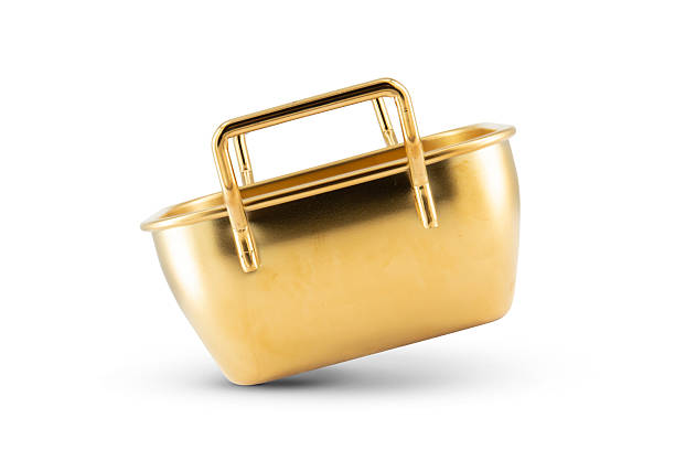 istock Empty Golden Pan or bowl with handles isolated on white background 2208499550