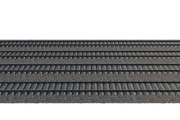 istock The gravel bed railway track on a white background 2208502340
