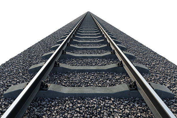 istock The gravel bed railway track on a white background 2208502364