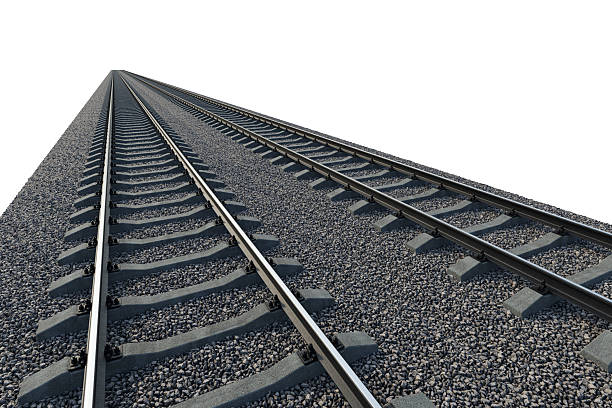 istock The gravel bed railway track on a white background 2208502459