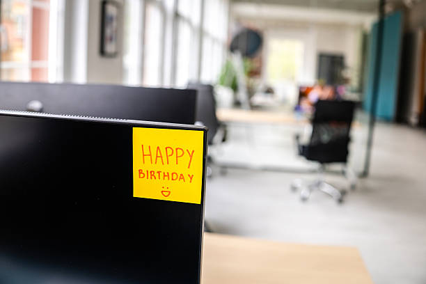 istock Happy birthday note on an office desk adds a colorful touch to modern workspace organization and creativity 2208505411