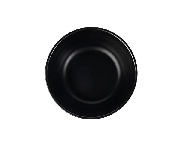istock Empty bowl isolated, black plate banner, dark porcelain dish mockup, kitchen template 2208508845