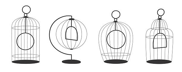 istock Collection of Modern Minimalist Wire Birdcages with Swings in a Flat Illustration Style on a White Background 2208510776