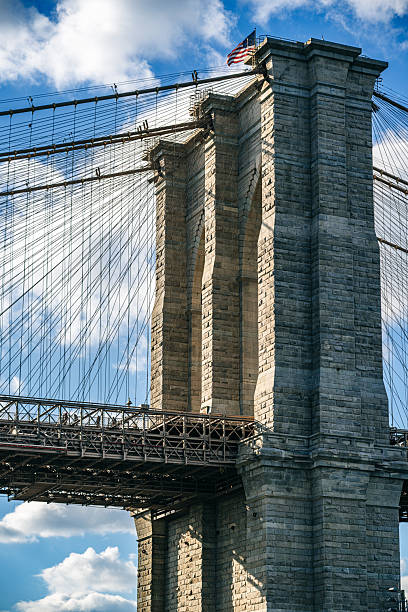 istock Brooklyn Bridge Tower with Clear Sky and Stone Detailing in Daylight 2208515822