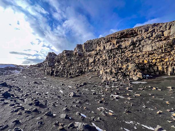 istock Rocky landscape with black sand and blue sky 2208517432