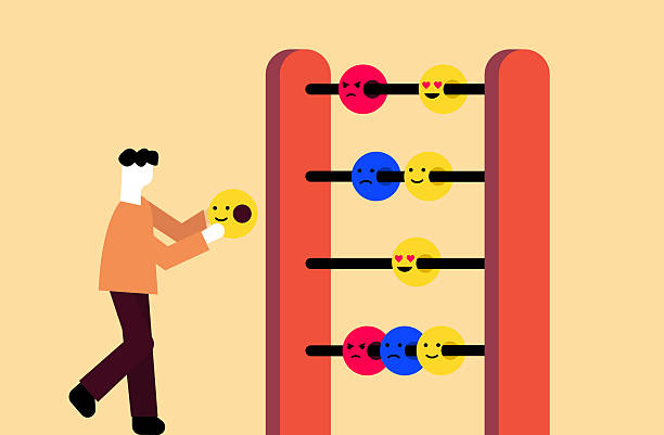 mental health abacus Person controlling emotions in abacus structure, mental health conceptual illustration sorter machine stock illustrations