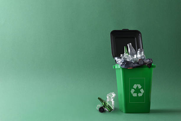 istock Green recycling container for plastics and packaging isolated in green 2208528055