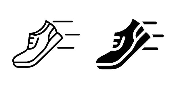 illustrations, cliparts, dessins animés et icônes de icône de chaussure de course avec des lignes de mouvement. silhouette et style de ligne. - chaussures