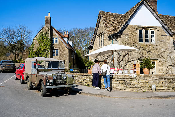 A row of stone built houses on Vallis Road in Frome, Somerset, a historic market town in Somerset.