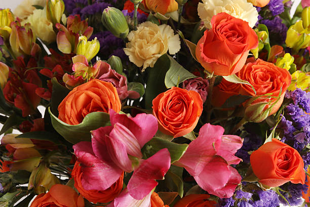 istock colorful rose, astromelias background. spring flower card 2208556322