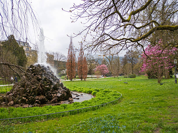 Baden-Baden, Germany, March 2025: Fountain in the Park of Lichtentaler Allee