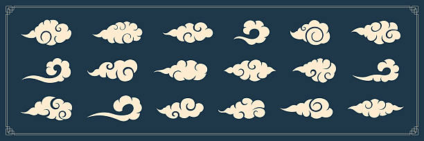 Traditional Chinese cloud ornament in vintage oriental style. Swirling abstract pattern with curly lines. Decorative vector design for Asian art, cultural greeting, festival or poster background.