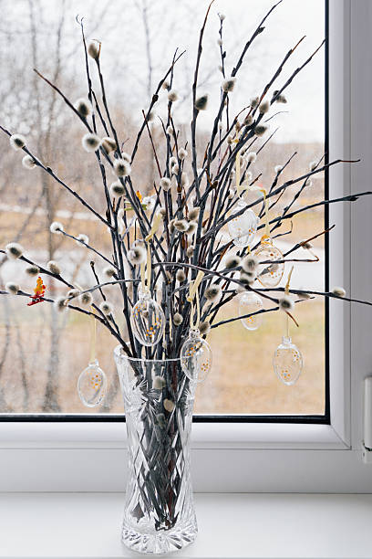 istock Pussy Willow Branches in Crystal Vase on Windowsill with Soft Natural Background 2208572490