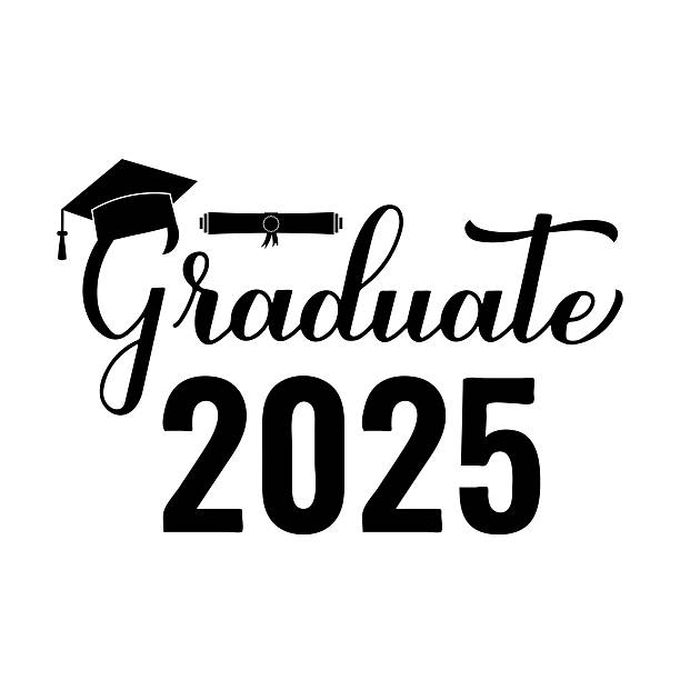 istock Graduate 2025 lettering with graduation cap isolated on white. Class of 2025 typography poster.  Vector template for greeting card, label, banner, sticker, shirt, etc. 2208572716