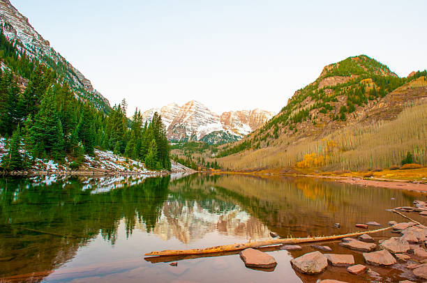Mountain-Maroon Bells with alpine lake-Aspen Colorado