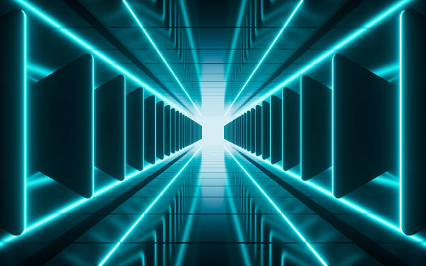 istock Cyan neon tunnel and light background, abstract and technology concept, 3d rendering. 2208580534