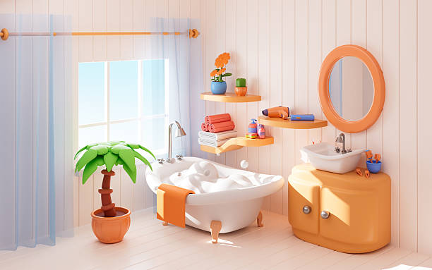 istock Cartoon bathroom model with bathtub, 3d rendering. 2208580580