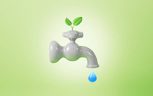 istock Cartoon faucets and water drops, water conservation concept, 3d rendering. 2208581682