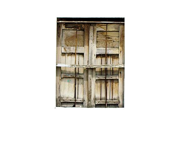 Weathered Wooden Window with Metal Bars and Rustic Texture