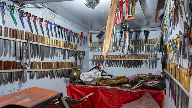 Kabul, Afghanistan 03.14.2025, knife shop on the Mandavi Bazaar