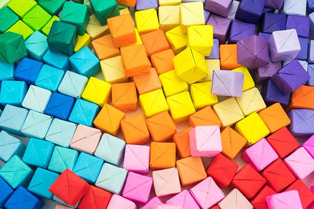 istock Background material: Cube made of origami paper 2208591856