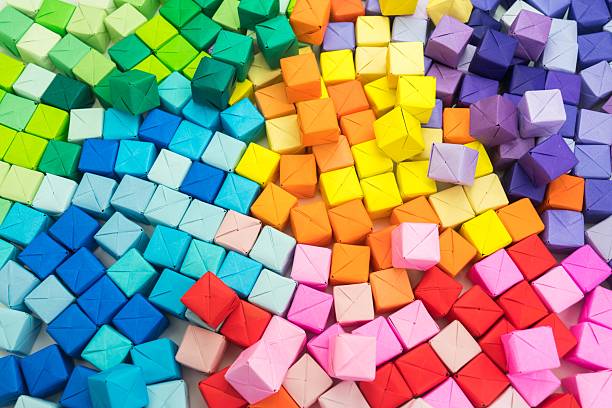 istock Background material: Cube made of origami paper 2208591858
