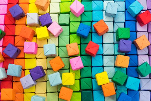 istock Background material: Cube made of origami paper 2208592962