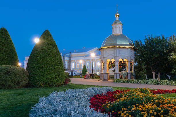 DIVEEVO, RUSSIA - AUGUST 21, 2024: The Holy spring of the Holy Trinity Serafimo-Diveevo Monastery in Diveevo on a late summer evening at sunset