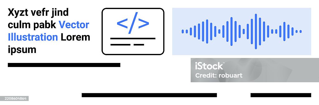 Coding And Audio Waveform Elements With Text Blocks In Modern Design ...