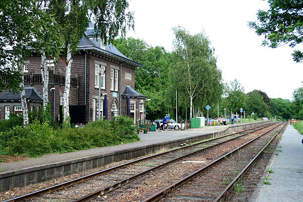 Train station in Zwolle aerial view during a a beautiful sunny fall day. Seen from above we can see the luscioius fall foliage on the trees with various historical buildings in the background.