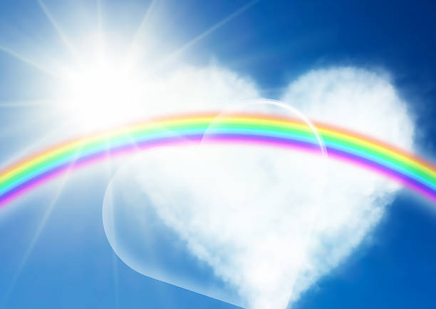 istock 3d illustration of a heart-shaped cloud and rainbow floating in a refreshing blue sky 2208608533