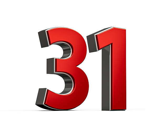 istock Bold Vibrant Red Number Thirty one Number 31 With Sleek Metallic White Background 3D Illustration 2208614009