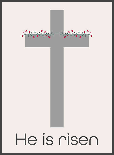 istock He is risen, Happy Easter greeting card. Cross with red flowers. Religious symbols of Good Friday, Palm Sunday, Easter Sunday. Calligraphy by continuous line. Vector illustration. 2208630106