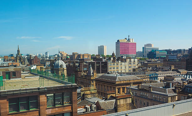 Aerial view of the city in Glasgow, UK