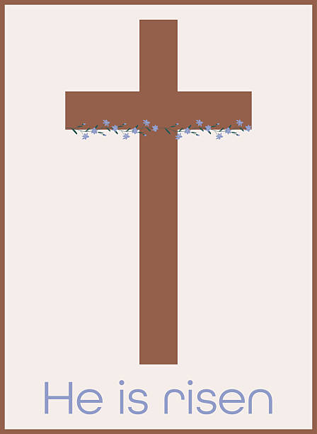 istock He is risen, Happy Easter greeting card. Cross with red flowers. Religious symbols of Good Friday, Palm Sunday, Easter Sunday. Calligraphy by continuous line. Vector illustration. 2208631446