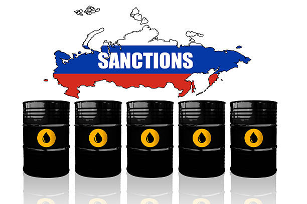 istock Russian crude oil barrel. Tariffs, sanctions and embargo for Russia 2208632536