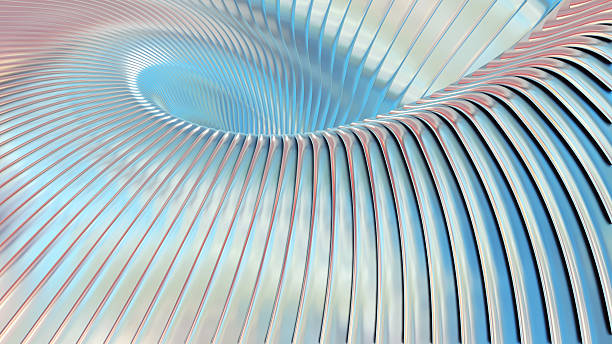 istock Abstract iridescent striped background, wavy stripes pattern, interesting spiral architectural minimal wallpaper. 2208633748