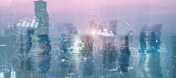 istock Automation of business. Gears icon on network connection 2208635043