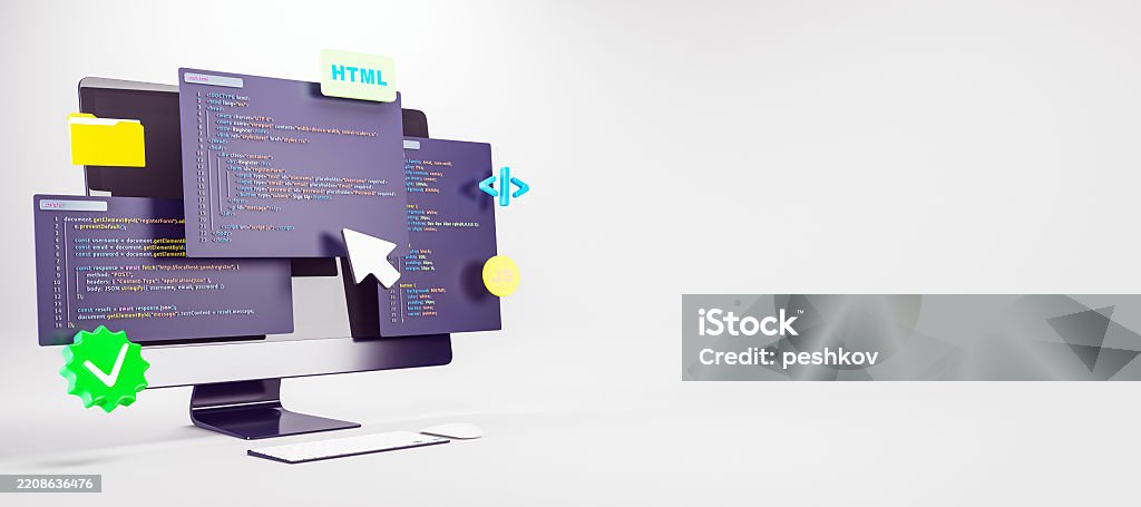 Html Local Web 3d Rendering 3d Rendering Of Computer Monitor With Floating Html Javascript And ...