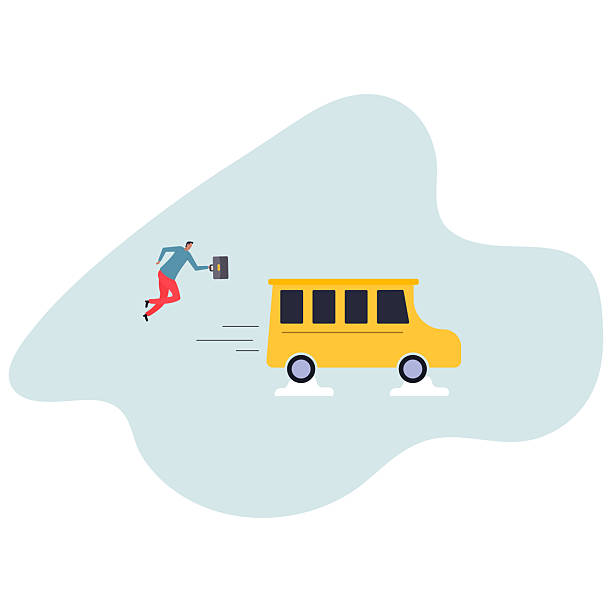 istock Left behind, exclusion or forgotten employee, failure or mistake to come late and miss the bus, opportunity gone away.character for design. 2208647524