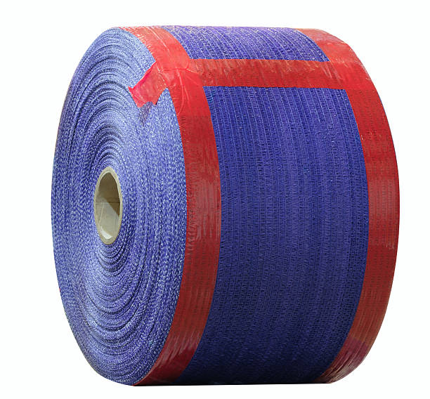 istock Big roll of blue packaging polyethylene mesh isolated on white transparent background 2208654009