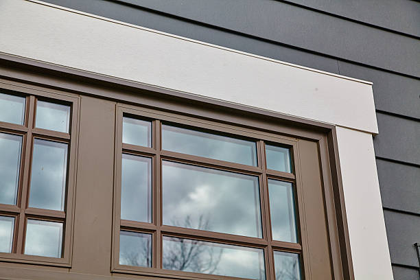 Close-up of a modern residential window on a dark grey wall reflecting an overcast sky, showcasing contemporary architecture in Indiana, 2015