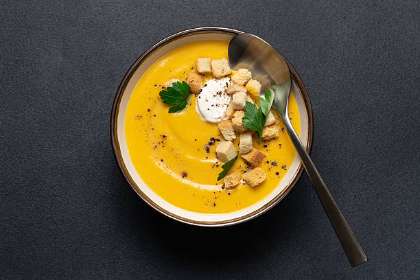 istock Seasonal autumn dish on the table top view 2208665216