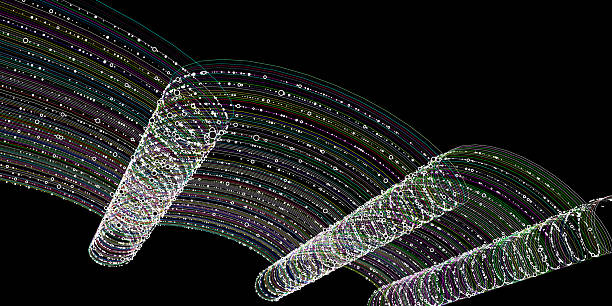 istock Abstract futuristic flow of swirling spiral lines connecting white dots. Technology concept structure bridge data in abstract design. Transition data and transfer of information. 2208670321