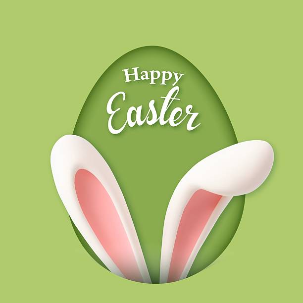 Happy Easter greeting card with bunny ears 3d Happy Easter greeting card with bunny ears. Festive design with Cute Easter rabbit. Banner, flyer cover, brochure. Vector illustration bunny ear stock illustrations
