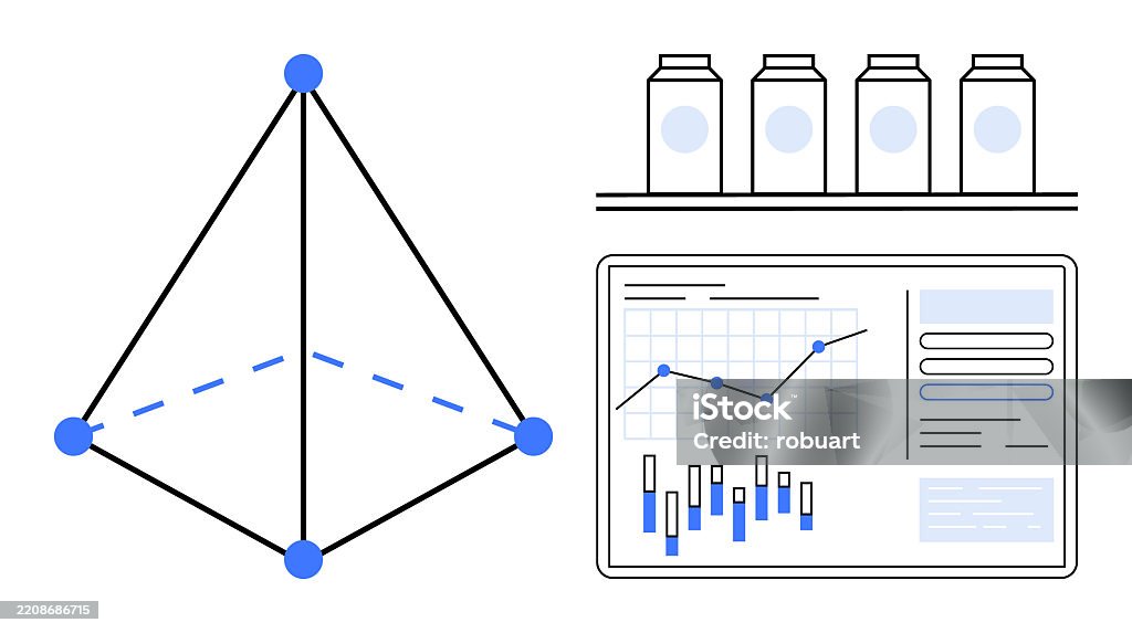 Data Container Shapes Geometric Shape Shelf With Containers And Data Dashboard With Charts ...