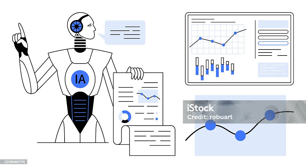 Robots Intelligence Graph Ai Robot Presenting Data Analysis With Charts And Graphs In A ...