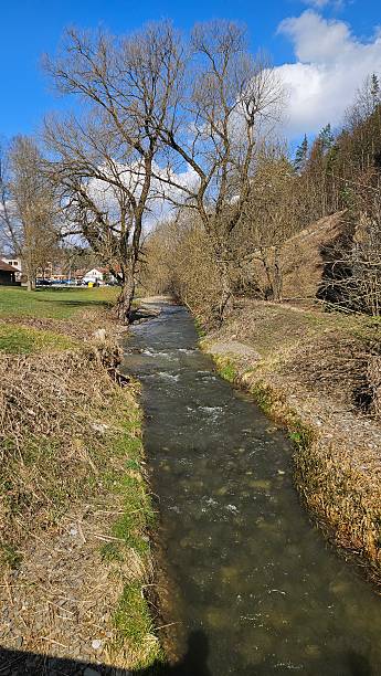 istock Scenic View of a Tranquil Creek Winding Through a Spring Landscape 2208691368