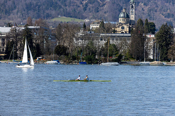 Switzerland, Zurich-March 23,2025: People rowing on Lake Zurich