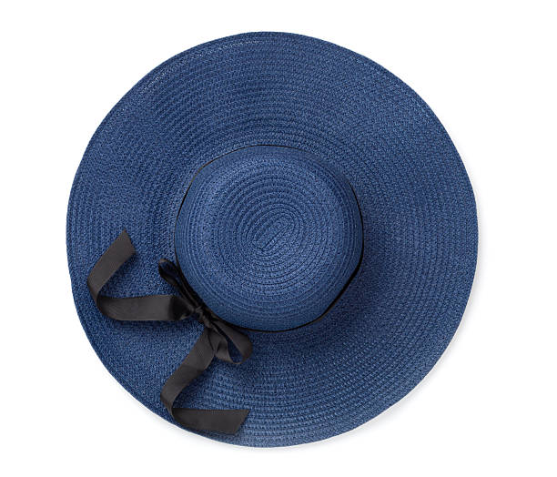 istock Blue straw hat isolated on white, top view 2208704078